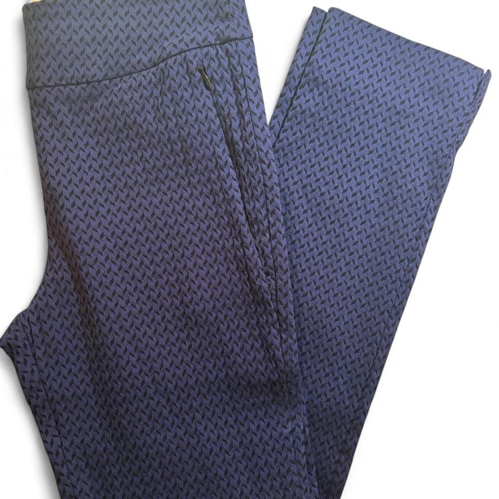 Margaret M Slimming Pant Navy Blue Black Tweed Pattern Ponte Slacks Small
